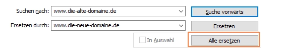 Die Domaine des Quellsystems sollte durch die des neuen Systems getauscht werden.