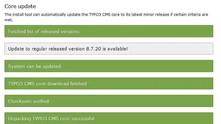 TYPO3-Upgrade von 8.7.XX auf 8.7.20 im TYPO3-Installtool