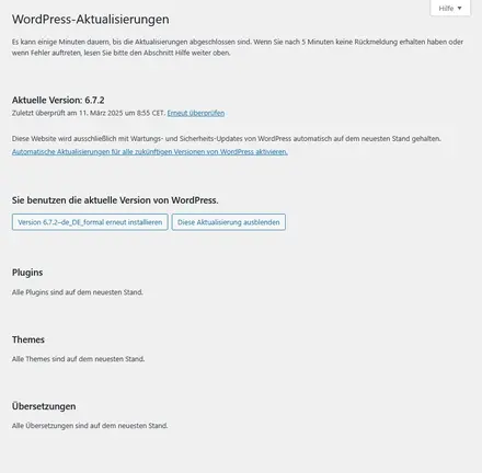 Wordpress Update Übersicht: IST-Zustand