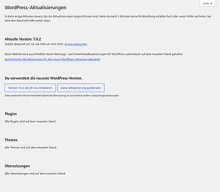 Wordpress Update Übersicht: IST-Zustand