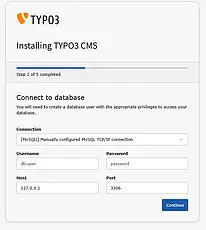 TYPO3 installation Enter database access