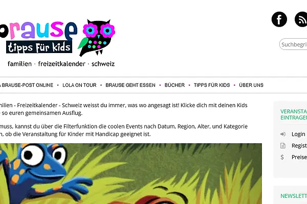 TYPO3-Seite eines Schweizer Kinder-Veranstaltungs Portals Kinder: Lola Brause