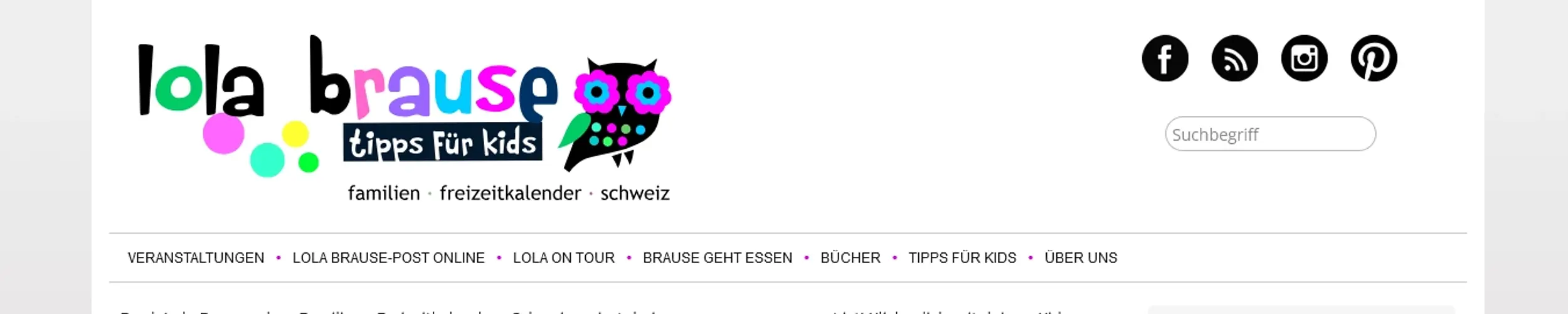 TYPO3-Seite einer Schweizer Kinder-Veranstaltungs-Website