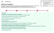 Screenshot einer Software-Installationsseite mit Anweisungen zur WordPress-Installation und Zugangsdaten für Benutzername und Passwort