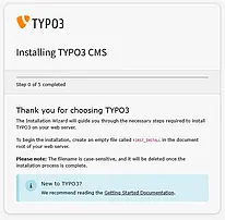 TYPO3 installation Start