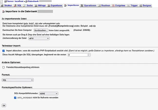 Database import with phpMyAdmin