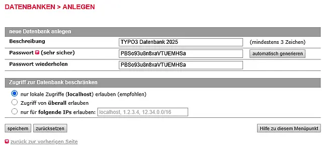 TYPO3 installation: Setting up a database for TYPO3