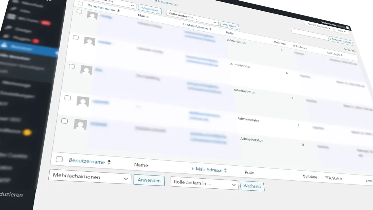 Screenshot: WordPress Website gehackt Benutzer Screenshot: WordPress Website gehackt User