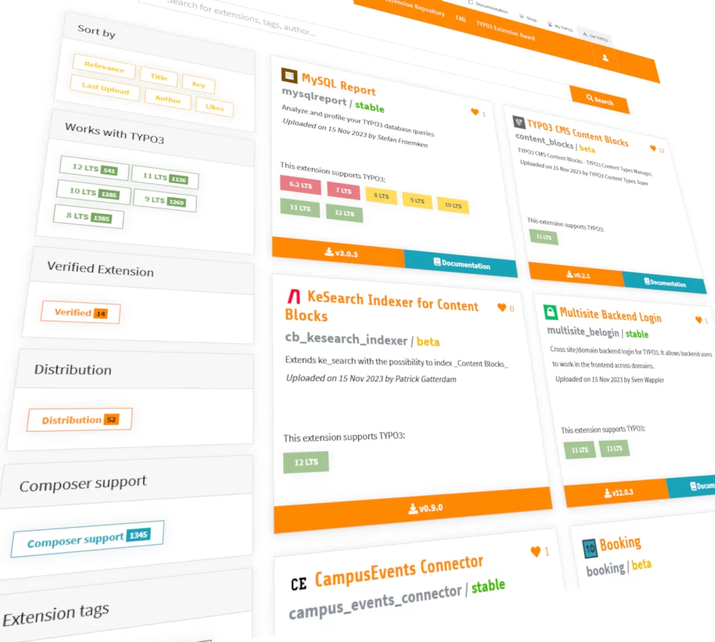 Für TYPO3 gibt es fast 9.000 Erweiterungen/Extensions