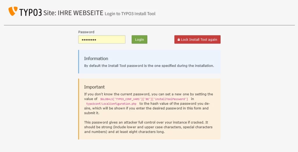 TYPO3 Installtool Login