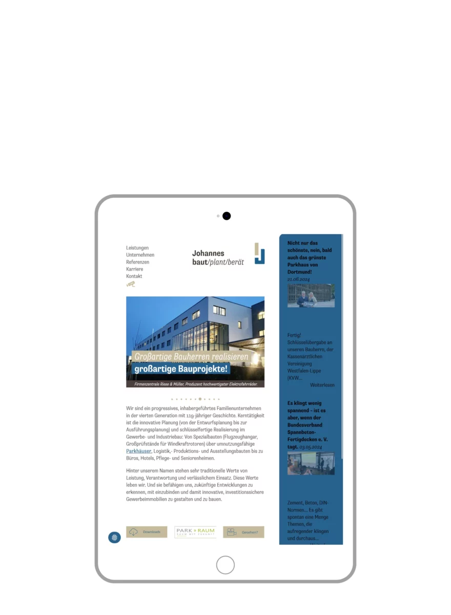 TYPO3-Webseite Johannesbaut Tablet